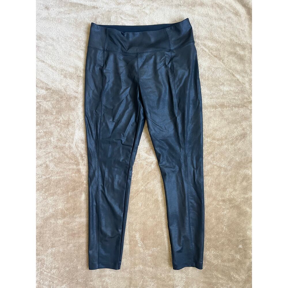 Athleta Delancey Gleam Faux Leather Moto Tight Black Leggings Women's Size Large